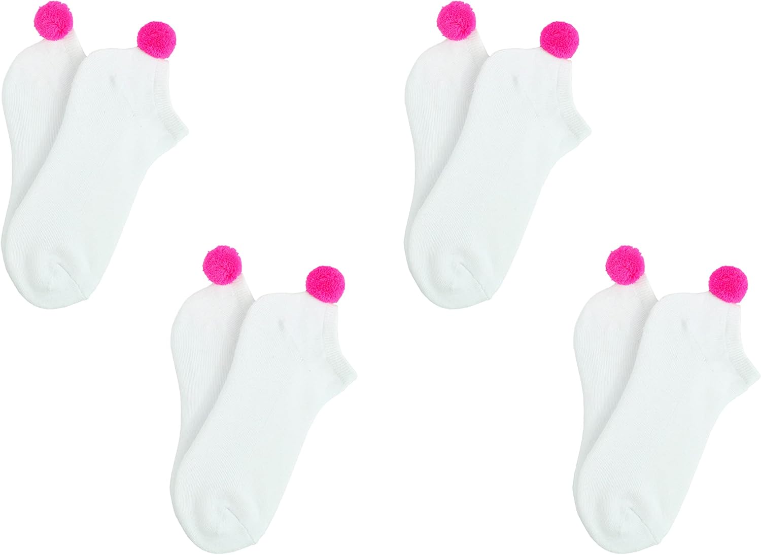 NEW! Pom Pom Lowcut Performance Socks for Women - Fits Shoe Size: 4-10 (Ladies) One Size Pink 4 Pair