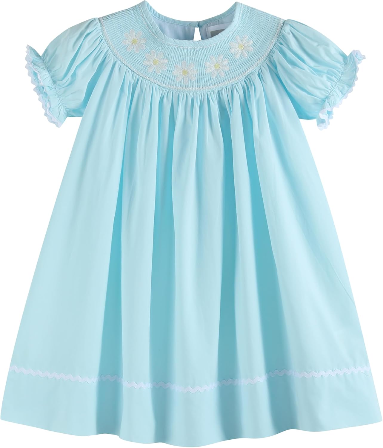 Baby and Girls Smocked Bishop Dress 5-6 Years Blue Daisy