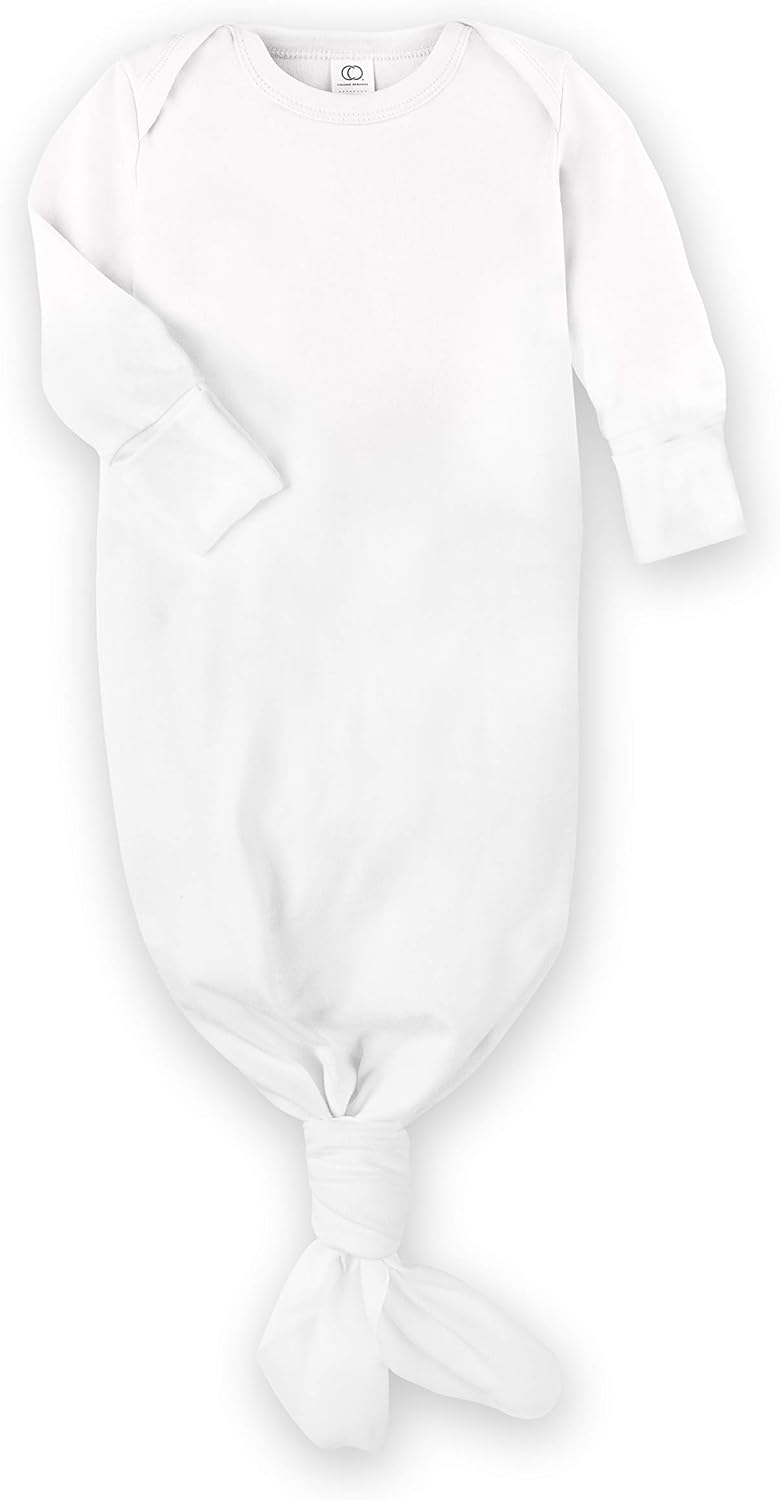 Baby Organic Cotton Newborn Knotted Gown - Infant Tie Gown with Mitten Cuffs - Boys and Girls Clothing