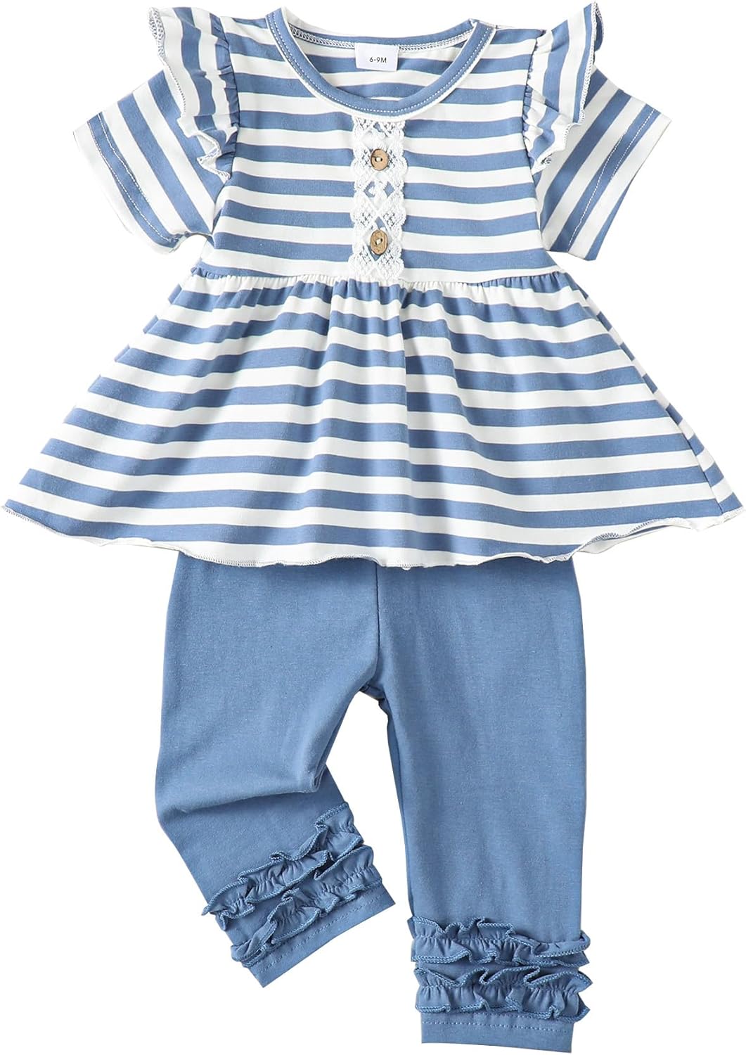 Baby Girl Clothes Toddler Girl Outfits Ruffle Shirt Pants Cute Infant Outfit Set Baby Girl Fall Winter Clothes 12-18 Months S Stripe Blue