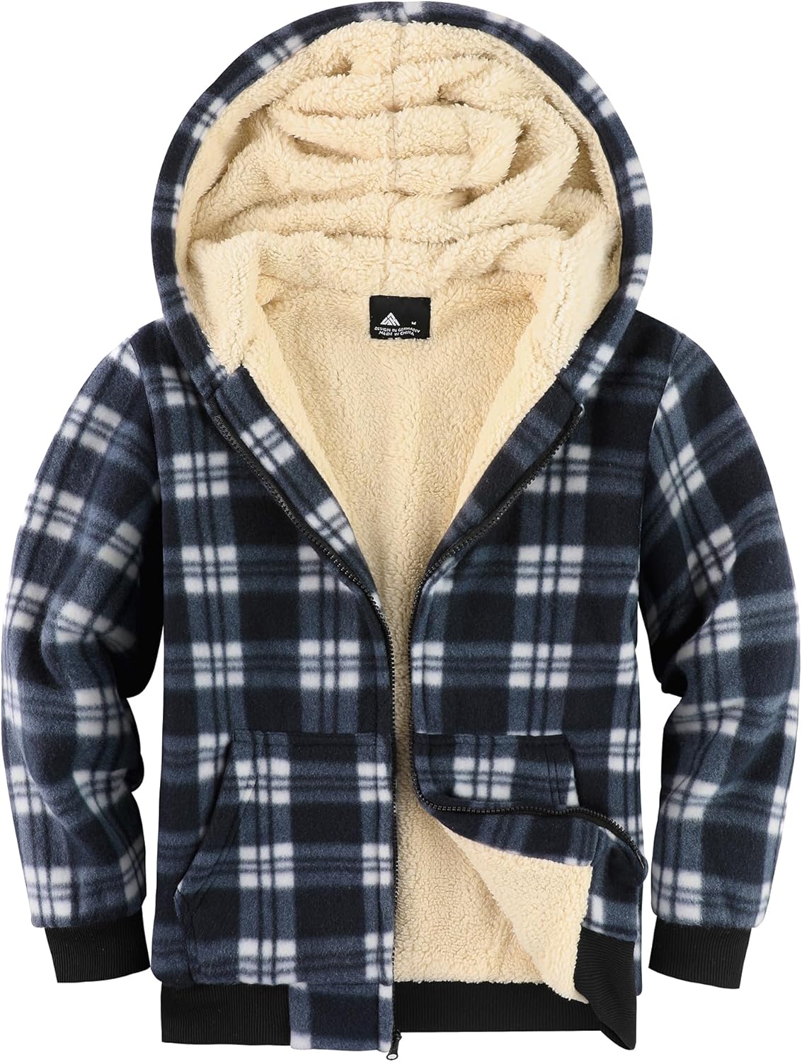 Boys Zip Up Hoodie Fleece Sherpa Lined Hooded Flannel Jacket for Kids 6-15 Years