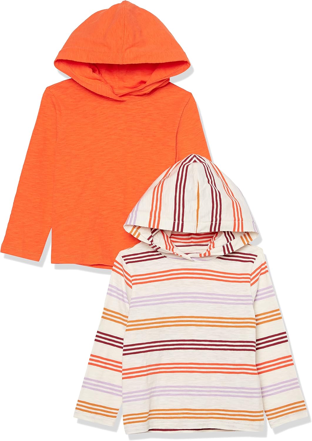 Boys and Toddlers' Lightweight Long-Sleeve Hooded T-Shirt, Pack of 2 X-Large Beige Stripe/Orange