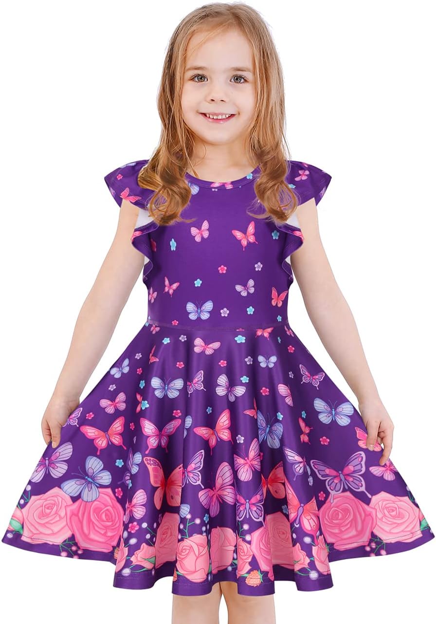 Girls Dress Sleeveless Long Sleeve Kids Toddler Little Big Girl Unicorn Mermaid Casual Dresses 5-6 Years Butterfly Cap