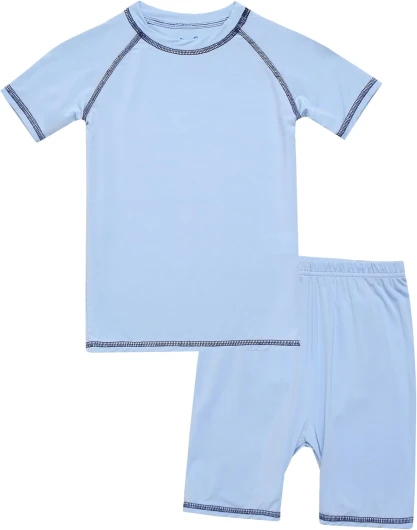 Infant Toddler Junior Girls Boys Pajamas Pyjamas Sleepwear Set Solid Bamboo Daily Short Summer Pjs Set 6M-12Y 6-7 Years B02-sky