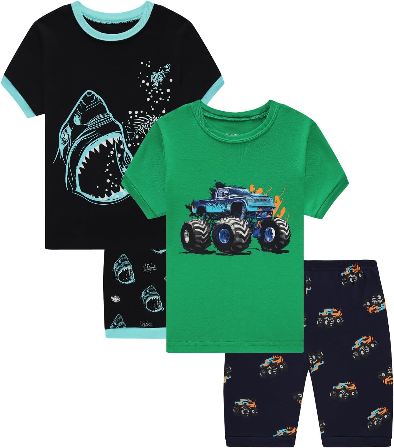 Dolphin&Fish Little Boys Cotton Short Pajamas 4 Piece Summer Kids Clothes Children Toddler Pjs 4 4p Yellowblack