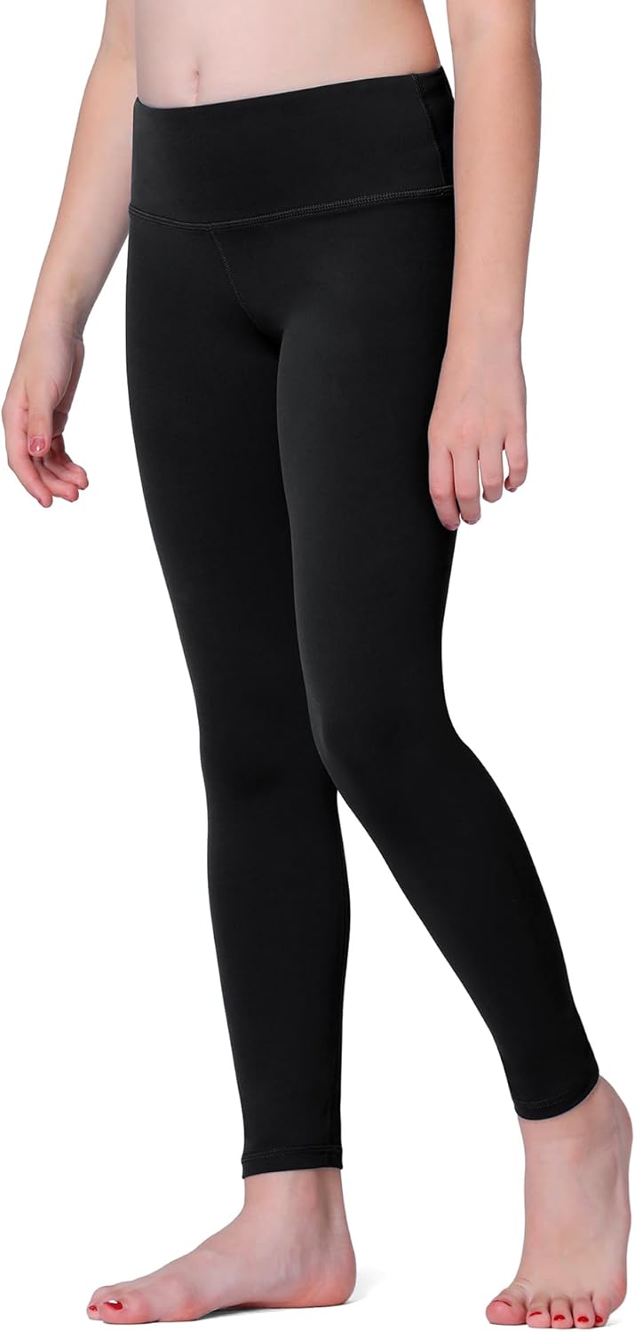 Girls Athletic Leggings Kids Dance Workout Running Yoga Pants with Hidden Pocket Black 8-9 Years
