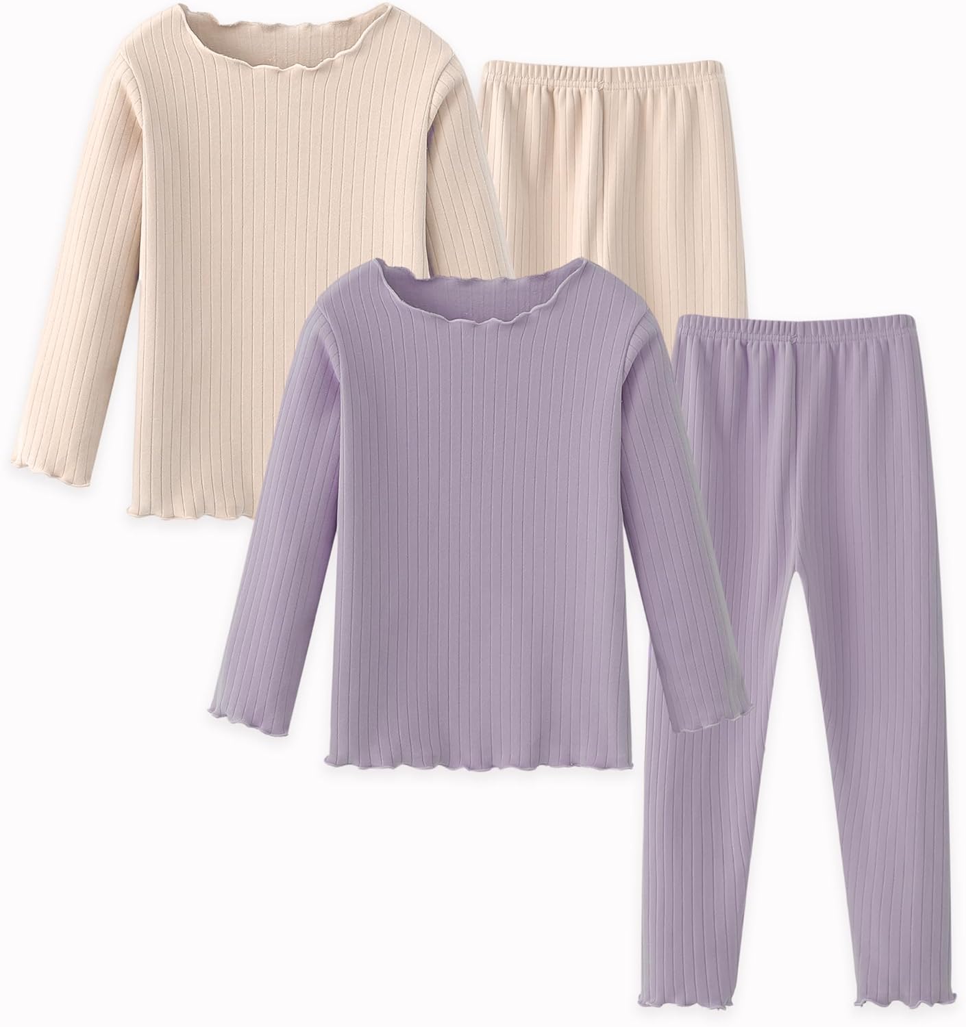 Girls Thermal Underwear Set Girls' Ruffle Trim Fall Base Layer Apparel Set Winter Top and Long pants for 3-8Y Purple/Apricot 4T / 5T