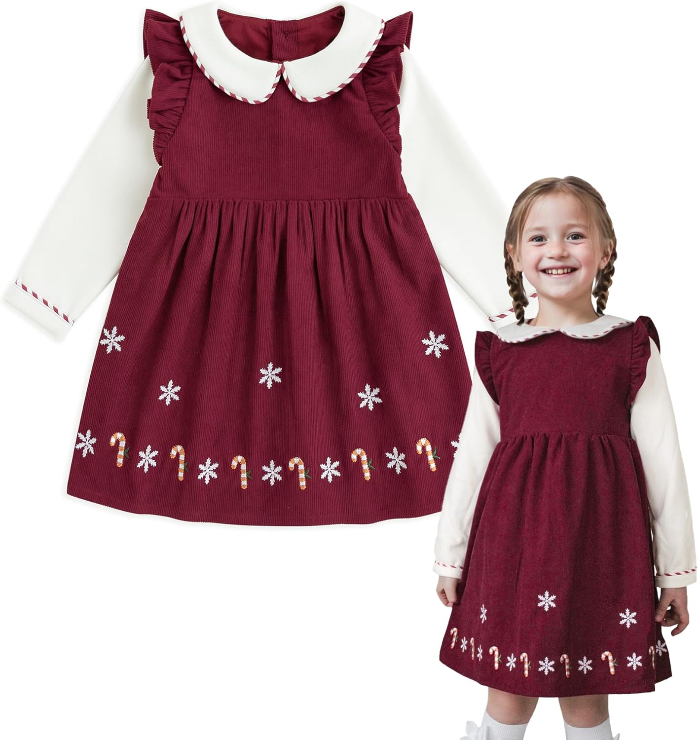 Baby Girls Peter Pan Collar Dress Long Sleeve Dress for Winter Autumn 12M-6T