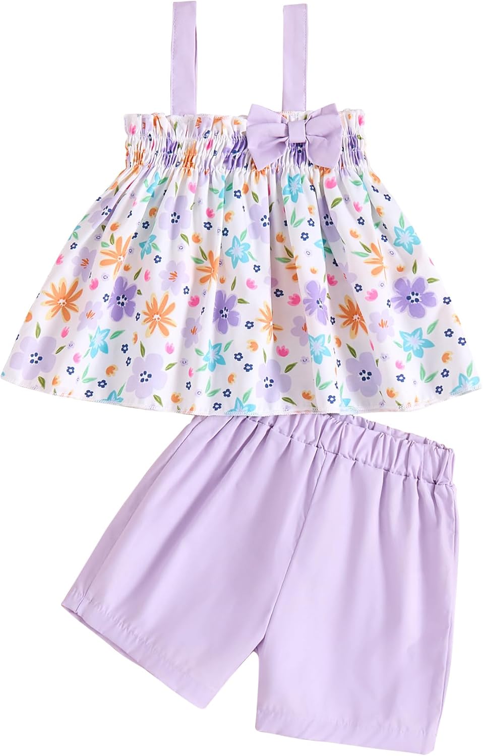 Toddler Baby Girl Clothes Smocked Sleeveless Halter Top Floral Rainbow Camisole Pants Set Spring Summer Baby Girl Outfit