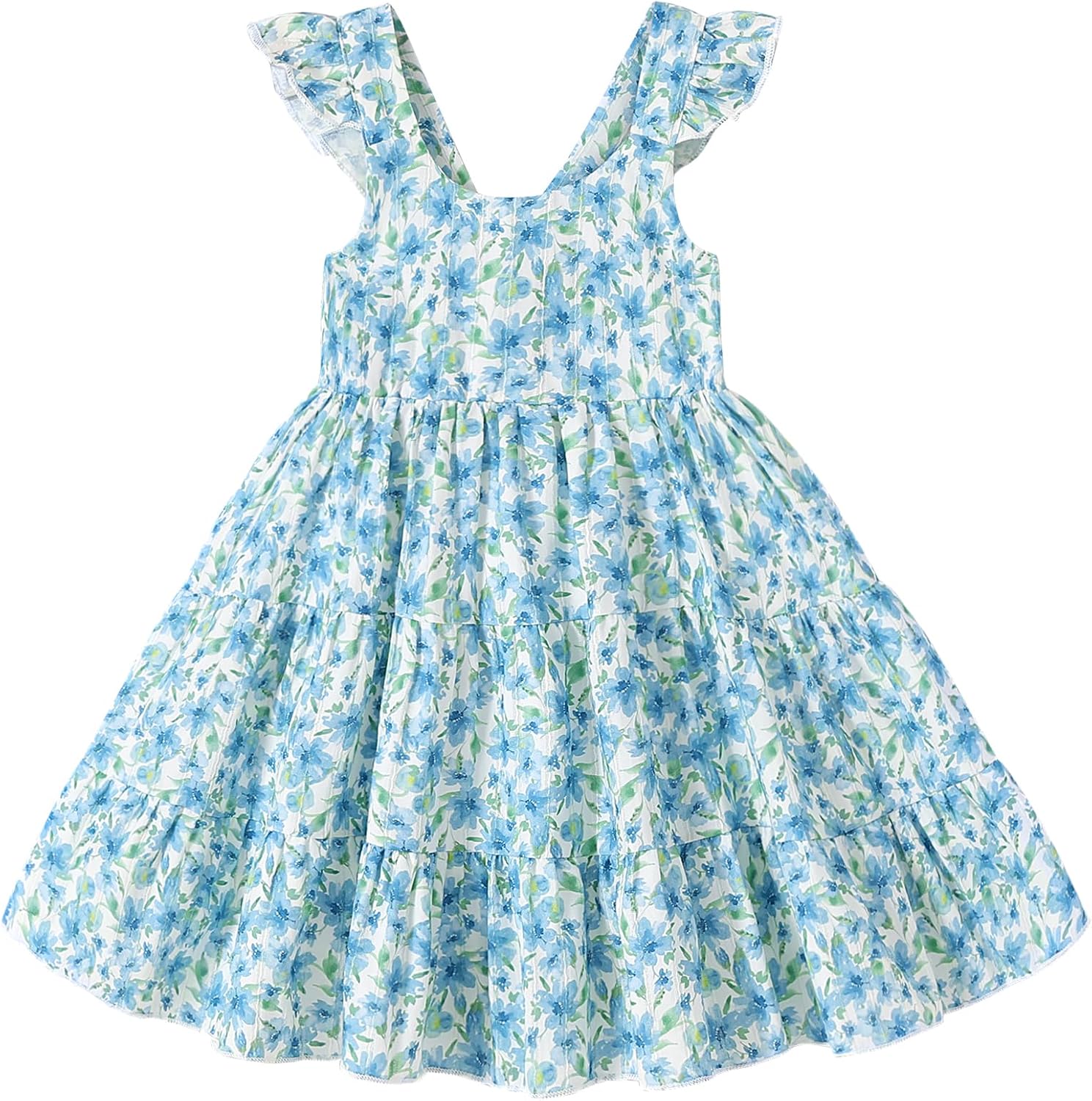 Kids Toddler Baby Girls Rainbow Dress Princess Sleeveless Beach Butterfly Sundress 3-4T Toddler Blue Floral Dress
