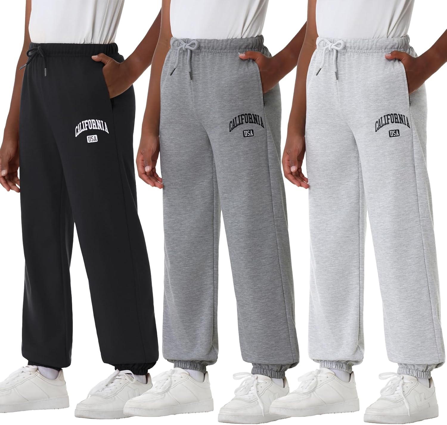 3 Pack Boys Sweatpants Elastic Waist Athletic Graphic Print Drawstring Pants with Pockets Jogger Causal 6-14Y