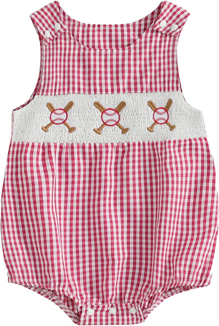 Summer Baby Clothes Newborn Boy Girl Smocked Bubble Romper Plaid Overall Love DAD Infant Outfit