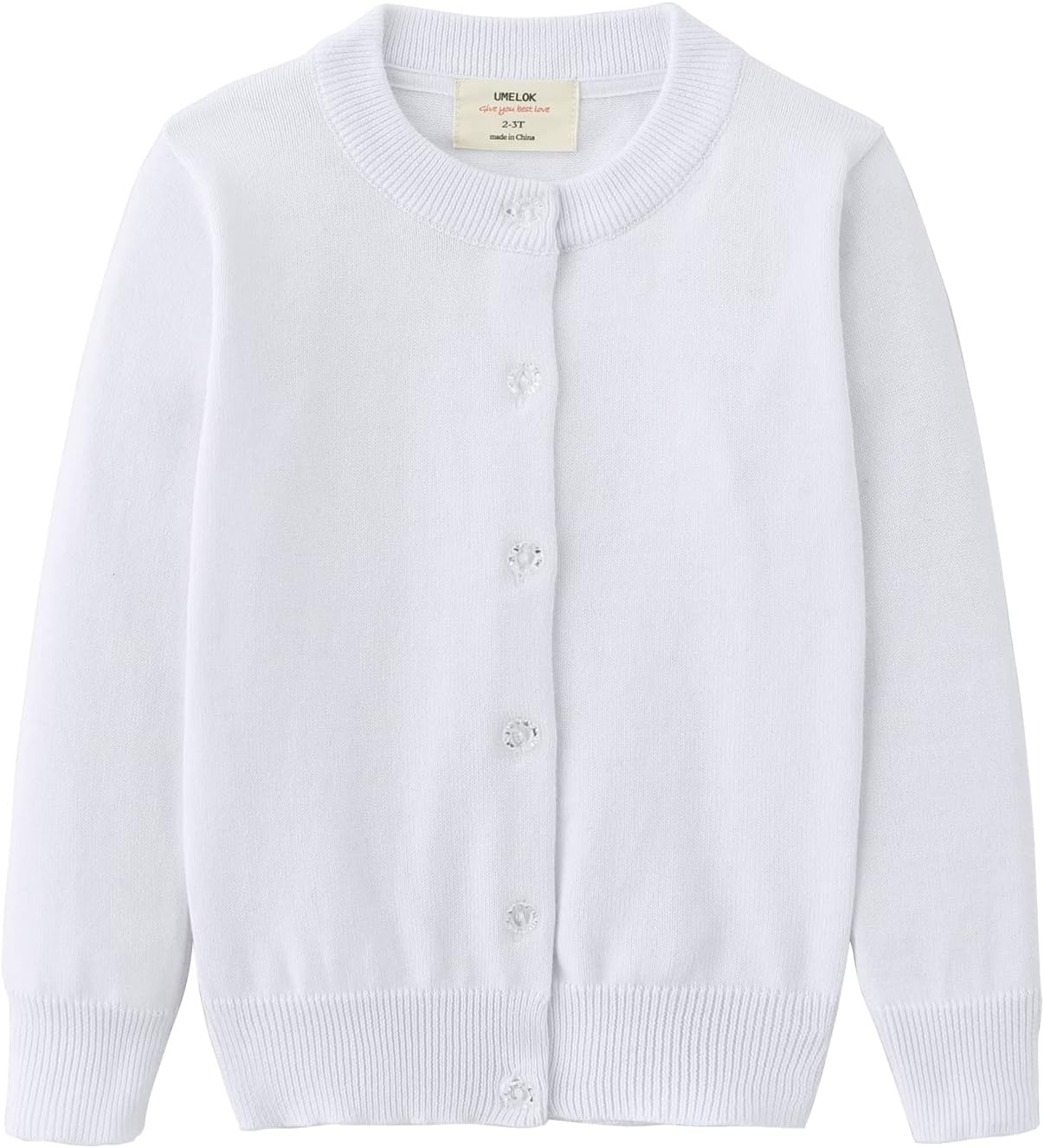 Girls' Cardigans Sweater Cotton Button Solid Long Sleeve Knit Sweaters 9-10 Years Pearl White