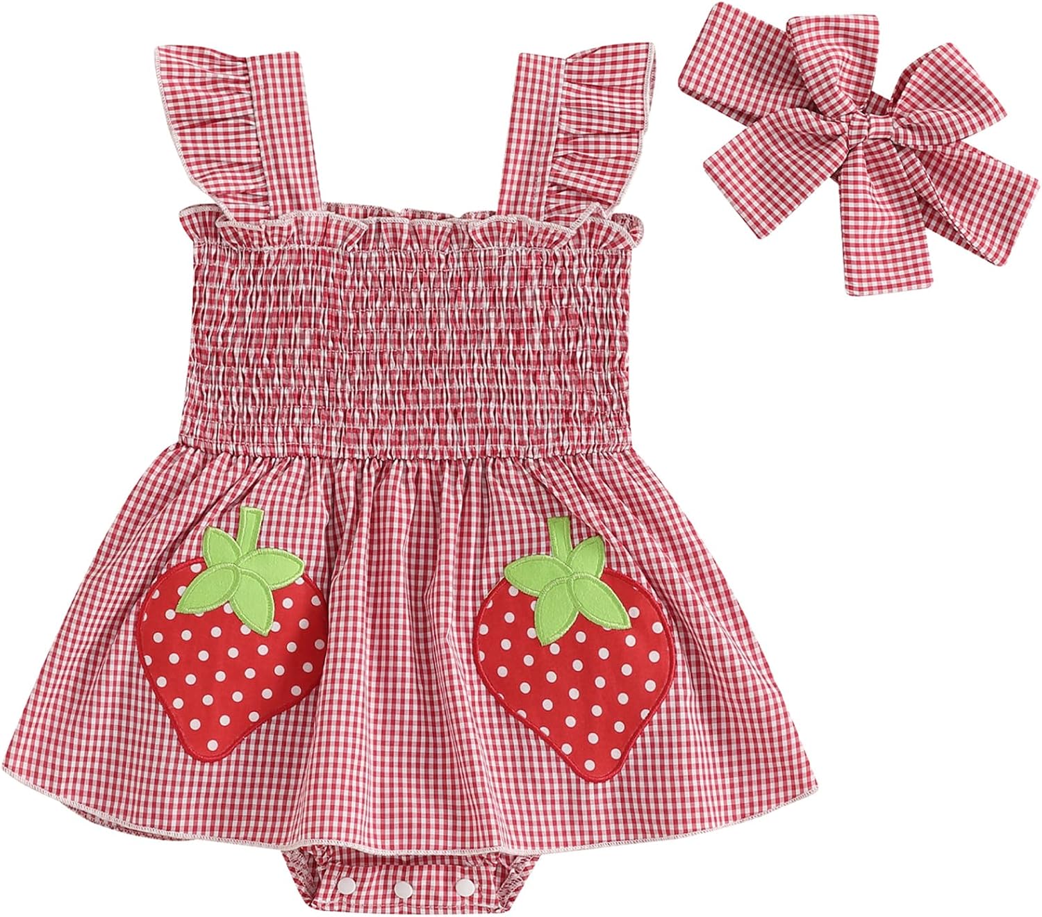 Baby Girl Summer Dress Ruffle Fruit Clothes Flutter Sleeveless Smocked Infant Rompers Plaid Boho Dress Outfits
