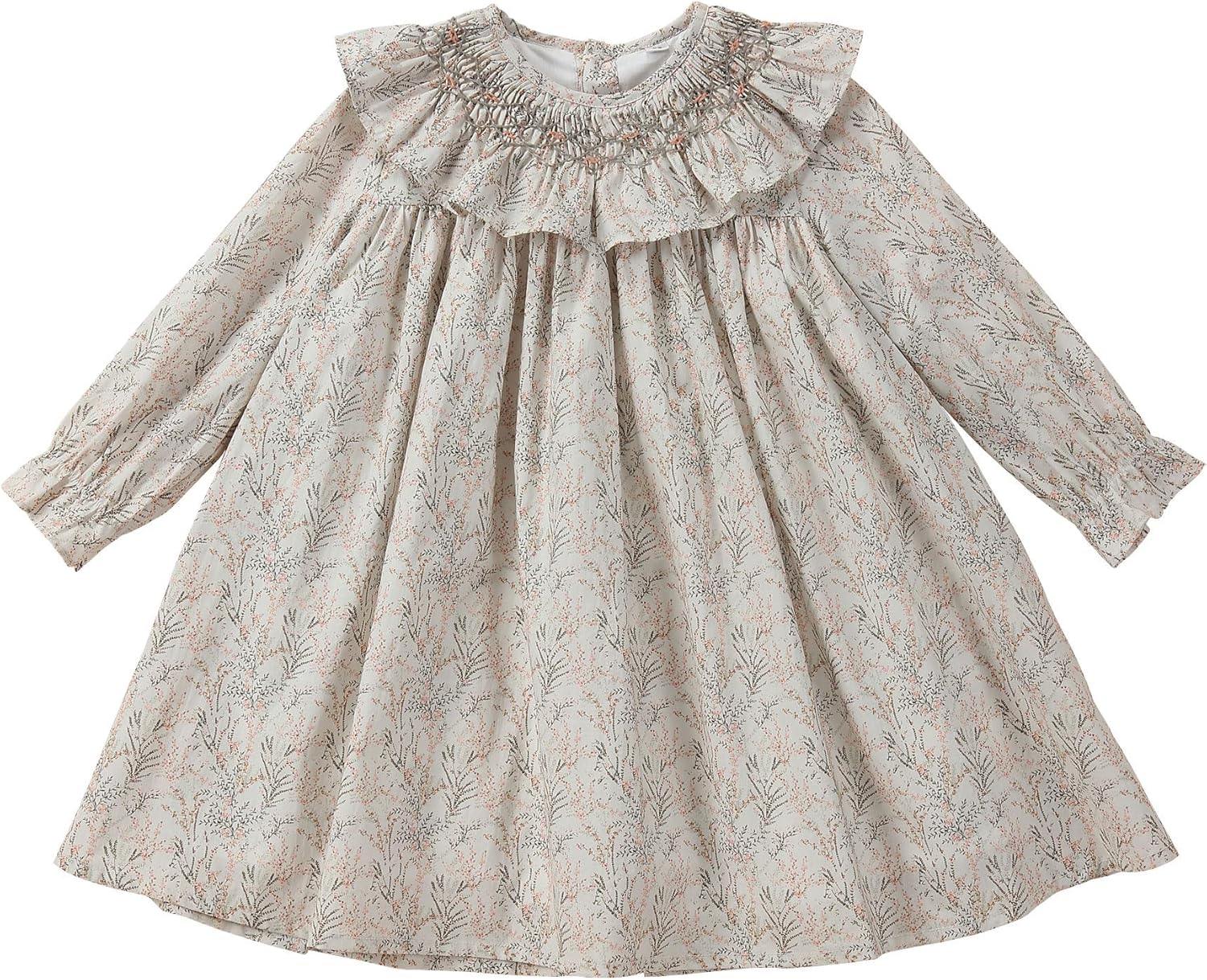 Baby Girls Long Sleeve Smocking Clothing Toddler Fall Floral Smocked Dress Vintage Dresses for Christmas Birthday Holiday