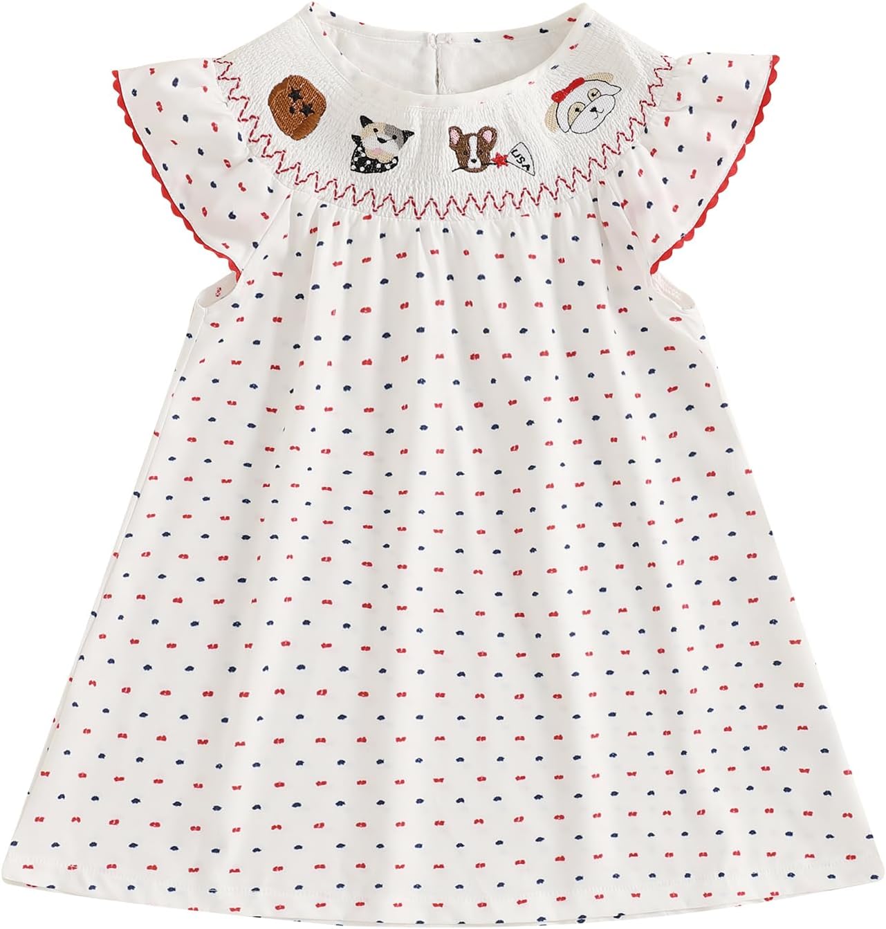 Toddler Baby Girl 4th of July Outfit Flag/Bow Embroidery Smocked Dresses Fourth of July Dress Patriotic Clothes