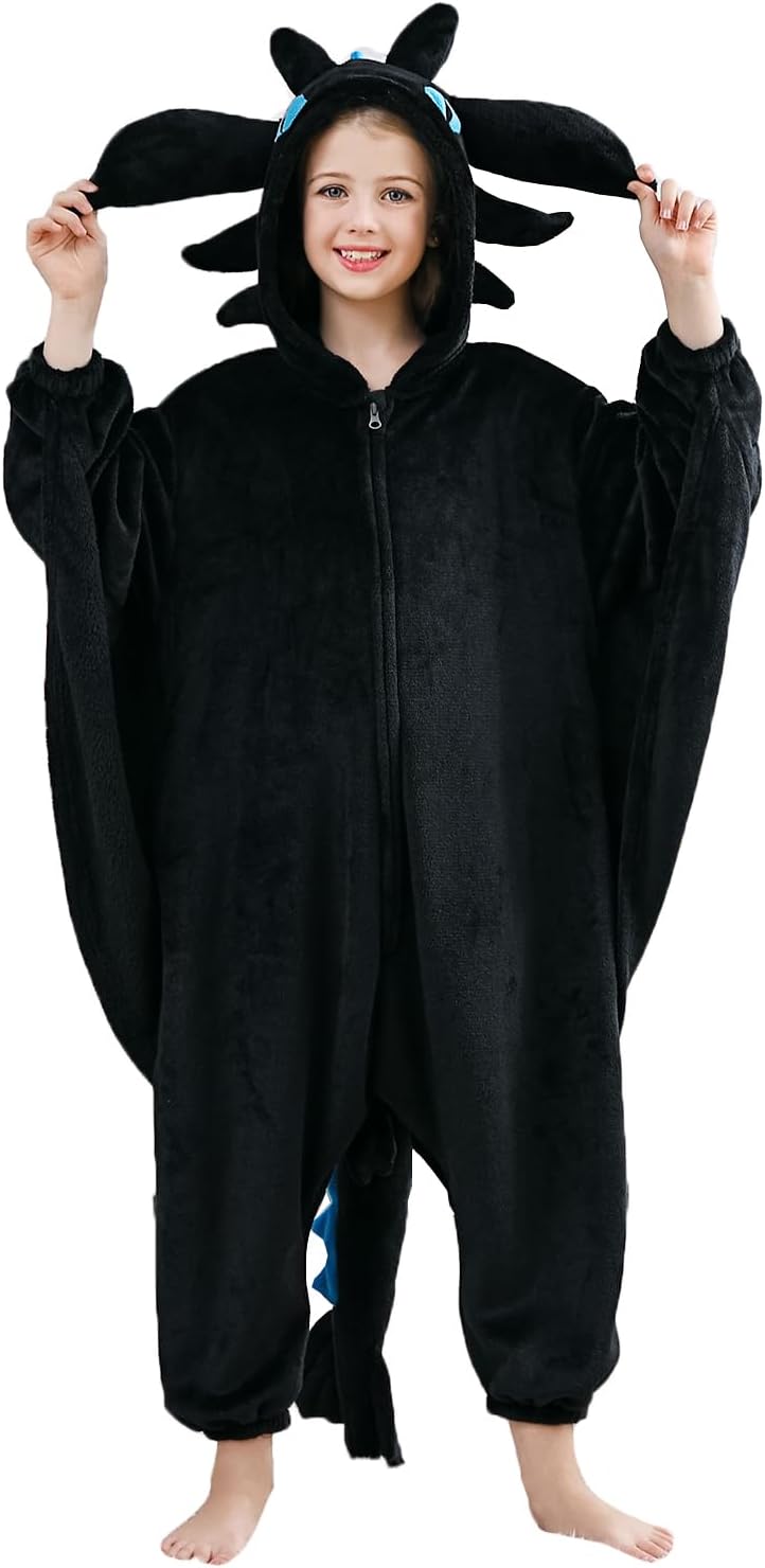 Unisex Onesie Kids Animal Pajamas for Boys Girls Halloween Christmas Costume Cosplay Sleepwear 4-5T Black Dragon