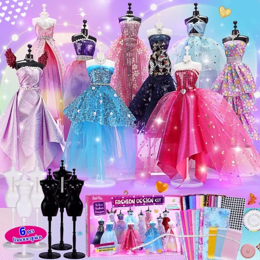 800+Pcs - Fashion Designer Kit for Girls with 6 Mannequins - Arts and Crafts Kit- Sewing Kit for Kid Ages 8-12 -Girls Gift Age 6 7 8 9 10 11 12-Gifts for Teen Girls