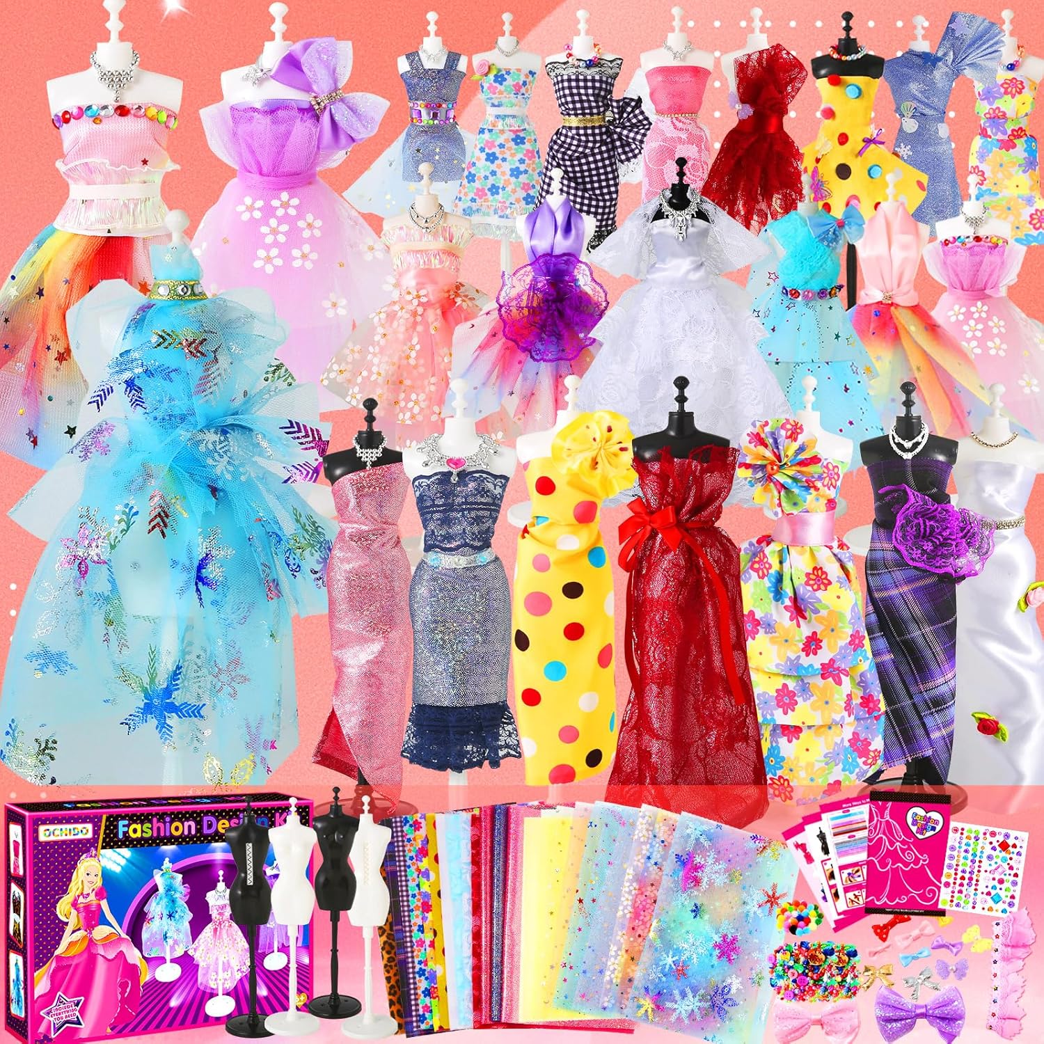 600+Pcs Fashion Designer Kits for Girls 6 7 8 9 10 11 12 Years Old,DIY Arts & Crafts Set with 4 Mannequins,Sewing Kit for Kids for Birthday Christmas Gift for Ages Girls 6-8, 8-12