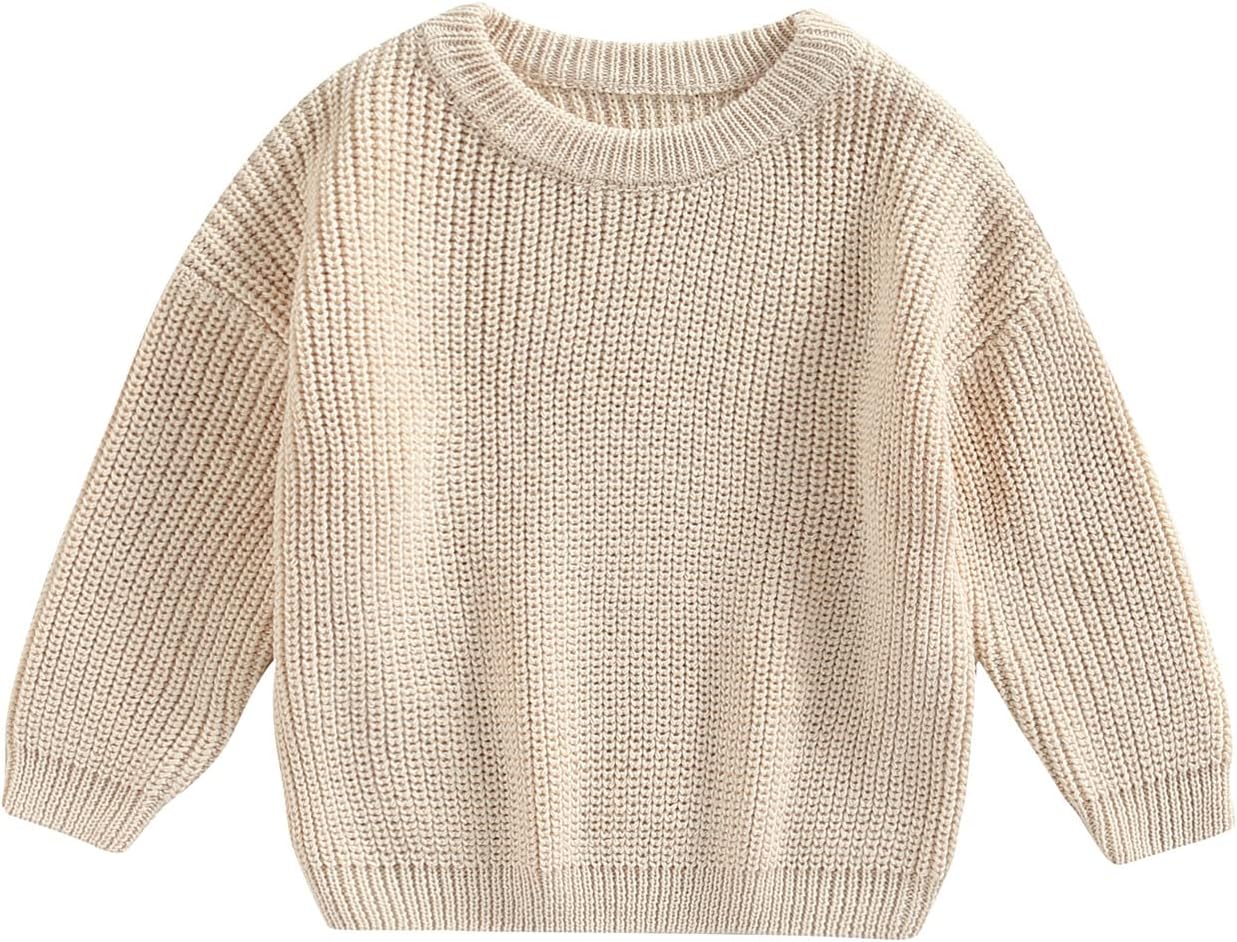 Baby Girl Boy Knit Sweater Blouse Pullover Sweatshirt Warm Crewneck Long Sleeve Tops for Infant Toddler Cream 0-3 Months