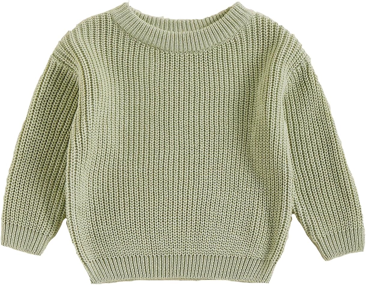 Baby Girl Boy Toddler Knit Sweater Cute Round Neck Long Sleeve Blouse Pullover Oversized Sweatshirt Warm Kids Tops 3-6 Months Pomona Green