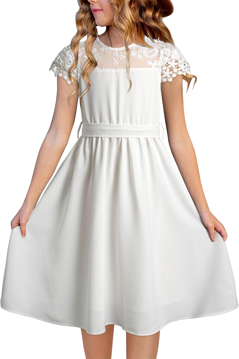 Girls Summer Flower Dresses Semi Formal Lace Wedding Dress Size 6-15 Years