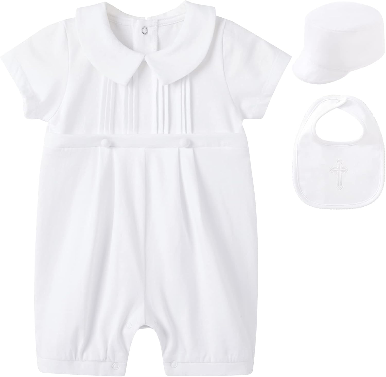 Unisex Baby Jumpsuit Infant Boys Girls Cotton Spring Fall Romper One-Piece Coverall Baptism Outfit White 0-24 Months White Outfit Set 0-3 Months