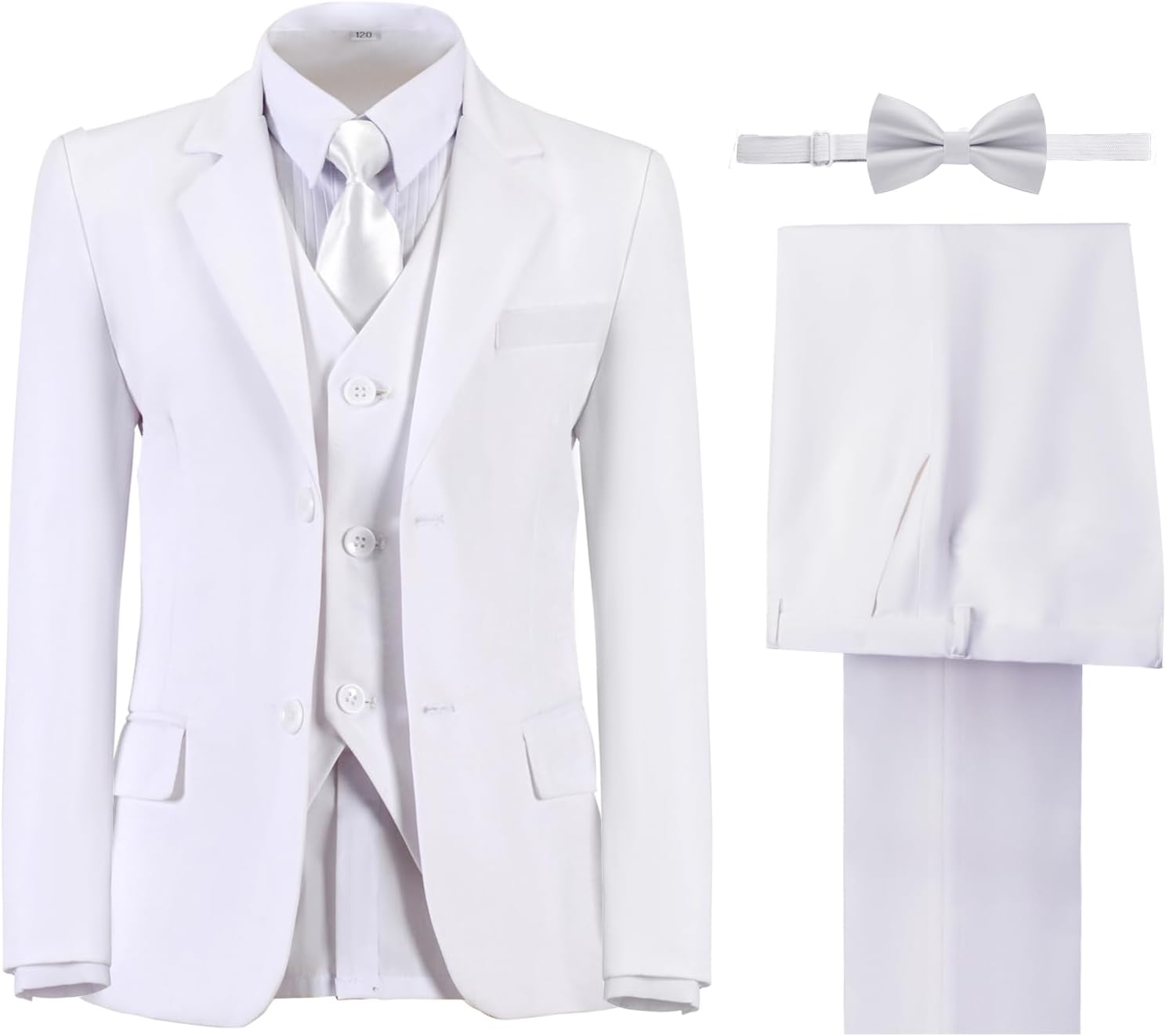 Boys' Suits Formal Tuxedo Slim Fit Boys Suit Set for Wedding Outfit Teen Boy Dress Clothes 3 White