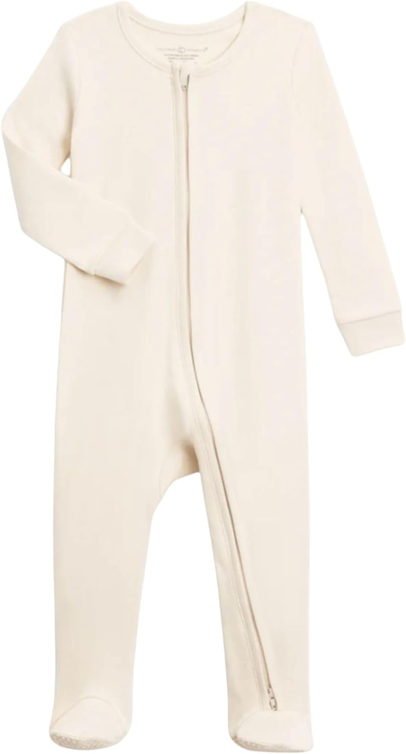 Baby Zip-Up Footed Sleeper with 2-Way Zipper - Newborn Organic Cotton Pajamas 18-24 Months Natural