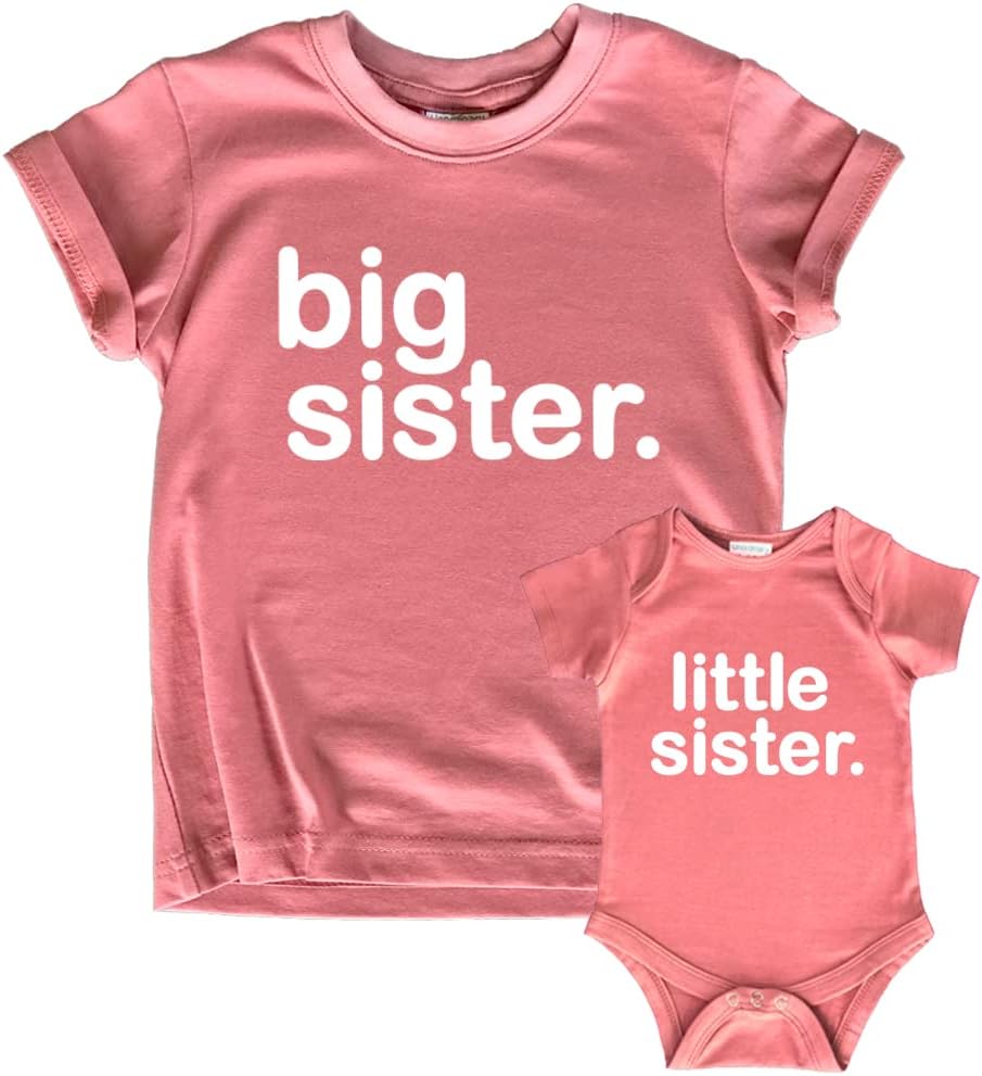 Big sister little sister matching outfits shirts set baby toddler newborn girls Kid (12M) / Baby (NB) Mauve