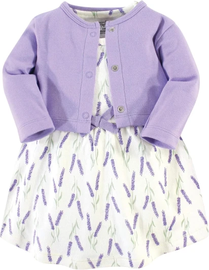 Baby Girl Organic Cotton Dress and Cardigan 9-12 Months Lavender