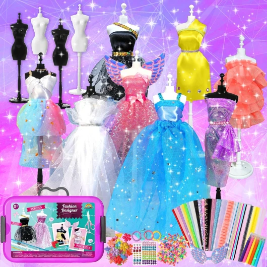 Fashion Designer Kits for Girls with Mannequins-Kids Sewing Kits,Girls Fashion Design Gift,Arts and Crafts Kit,Girl Craft Activities Age 6 7 8 9 10 11 12