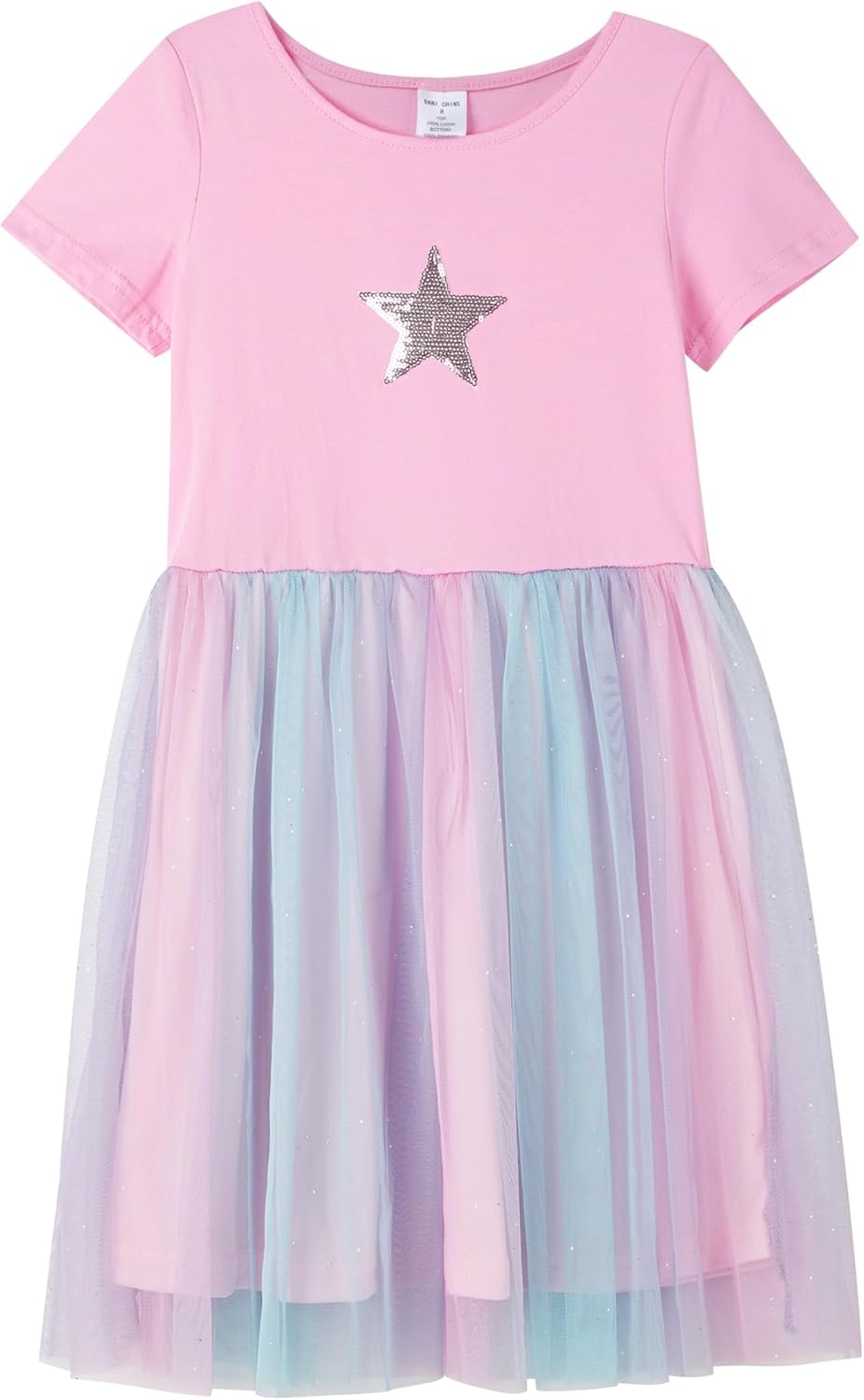 DaniChins Girl Knit Short-Sleeve Tutu Dress Colorful Tulle Sparkle Dress