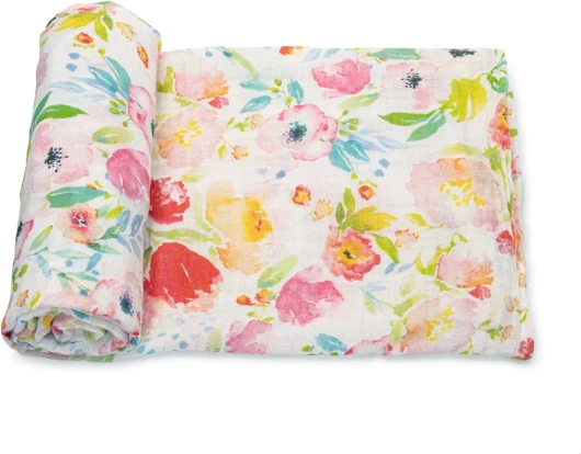 Baby Swaddle Blanket - 100% Muslin Cotton Unisex Soft Swaddle Wrap for Baby Boys or Girl - Neutral Newborn Receiving Blankets - Nursery Swaddling Babies - 47” x 47” (Watercolor Floral)