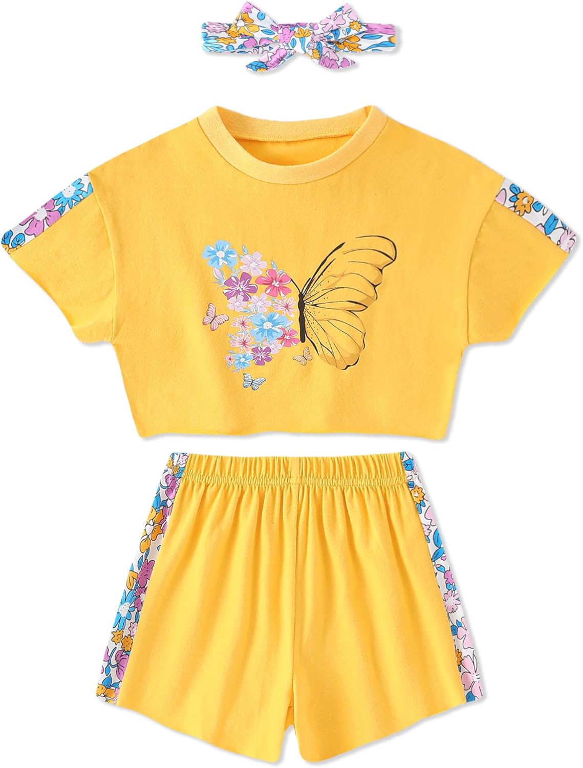 Toddler Girl Clothes Baby Girls Outfits 6M-5T Summer Floral Print Shirt+Shorts+Headband 3pcs Baby Clothing