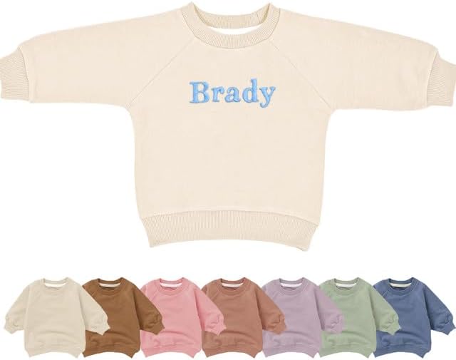 Custom Embroidered Baby Knit Sweatshirt with Name – Warm Pullover Crewneck Sweatshirt for Infants and Toddlers