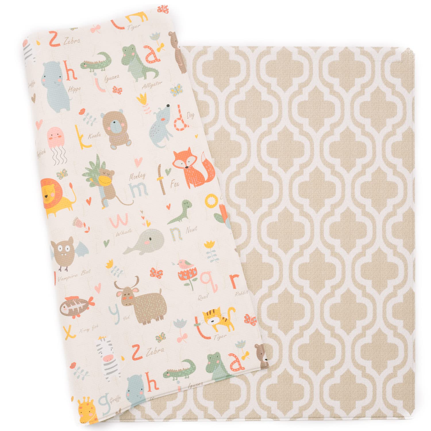 Play Mat (Medium, Moroccan - Beige) 73’’ x 49’’ Original One-Piece Reversible Rollable Waterproof Baby Mat for Floor, Play Mat for Babies 6-12 Months, Infants, Toddlers, and Kids Moroccan - Beige Medium