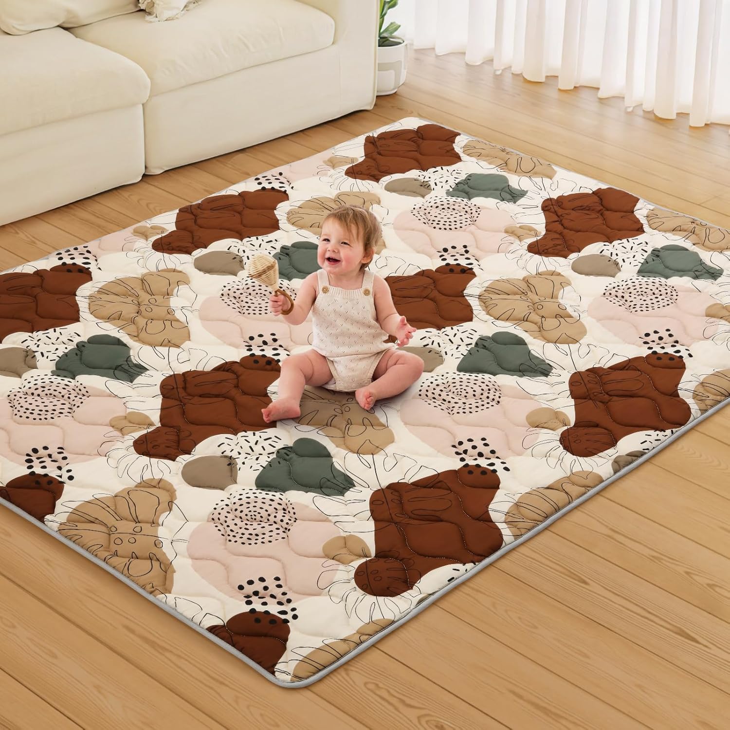 Baby Play Mats for Floor, 71x59 Inch Extra Thicker & Large Soft Cushioning Foam Playmats for Babies and Toddlers, Foldable Washable Baby Crawling Mat for Playpen, Boho Design
