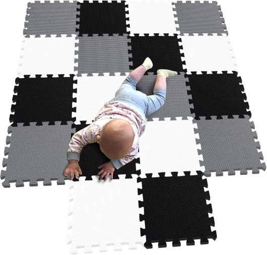 ® 18 Pieces Puzzle Play Mats, Soft Baby Play Mat, Kids Interlocking Foam Floor Tiles, Toddlers Carpet Playmats G301018-101104112 87×172×1cm White Black Grey