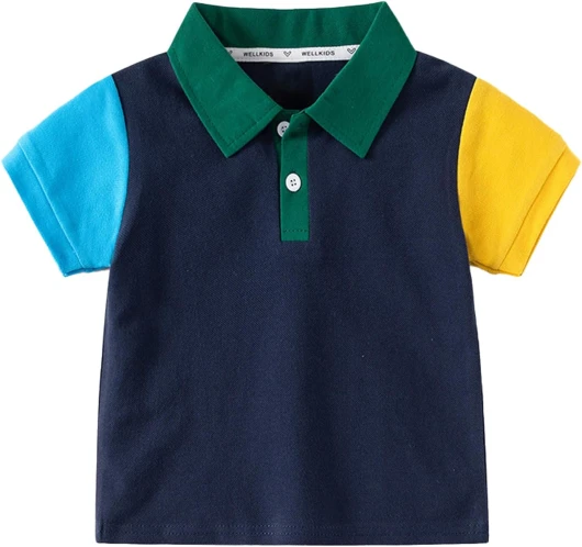 Boys Pique Polo Shirts for Toddler Short Sleeve Stripe Plain 1-9 Years 6 Years Navy Blue Color Block