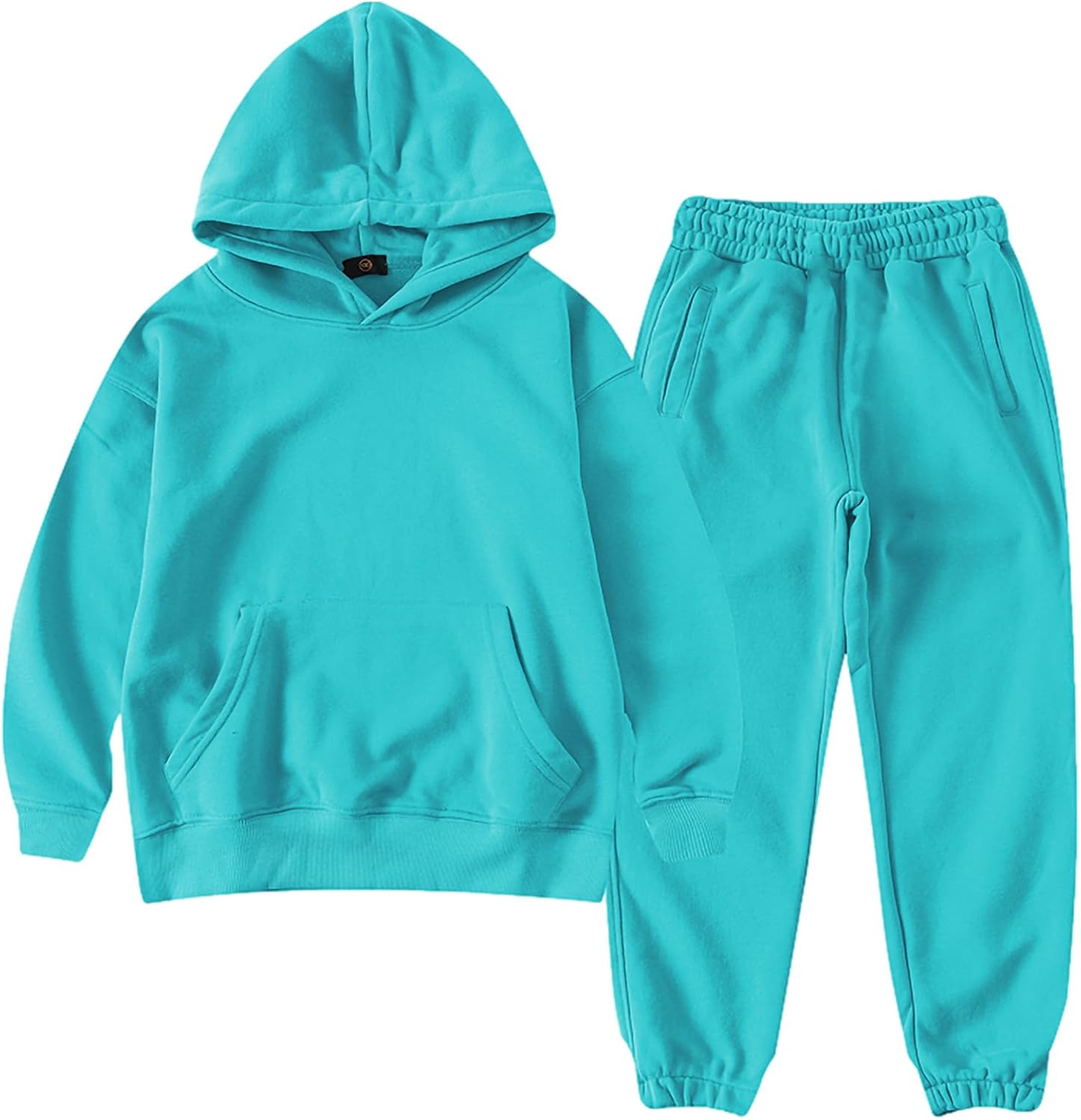 Boy's Hooded Tracksuit Pullover Sweatshirt Jogging Pants Set 2 Pieces Sweatsuit for Age 3-12 Years 5-6 Years Turquoise