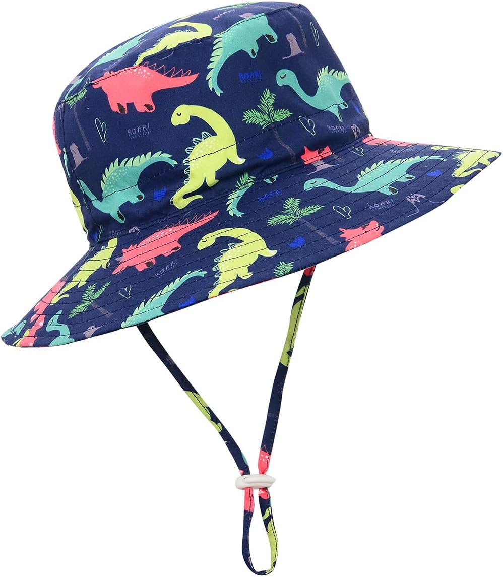 Baby Sun Hat UPF 50+ Sun Protective Toddler Bucket Hat Summer Kids Beach Hats Wide Brim Outdoor Play Hat for Boys Girls 4-8 Years 01 Navy Dinosaur