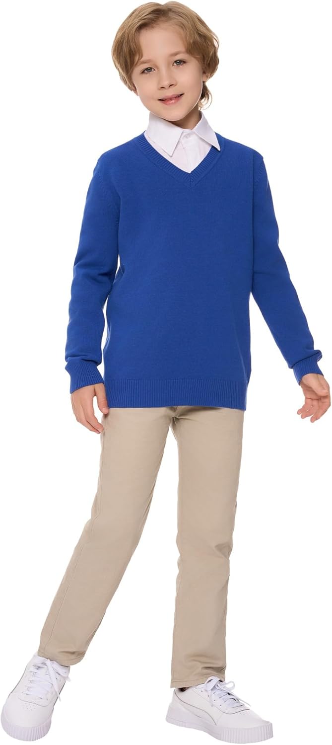 SMINLING Pinker Boys Sweater Pullover School Uniform V-Neck Soft Cotton Clothing