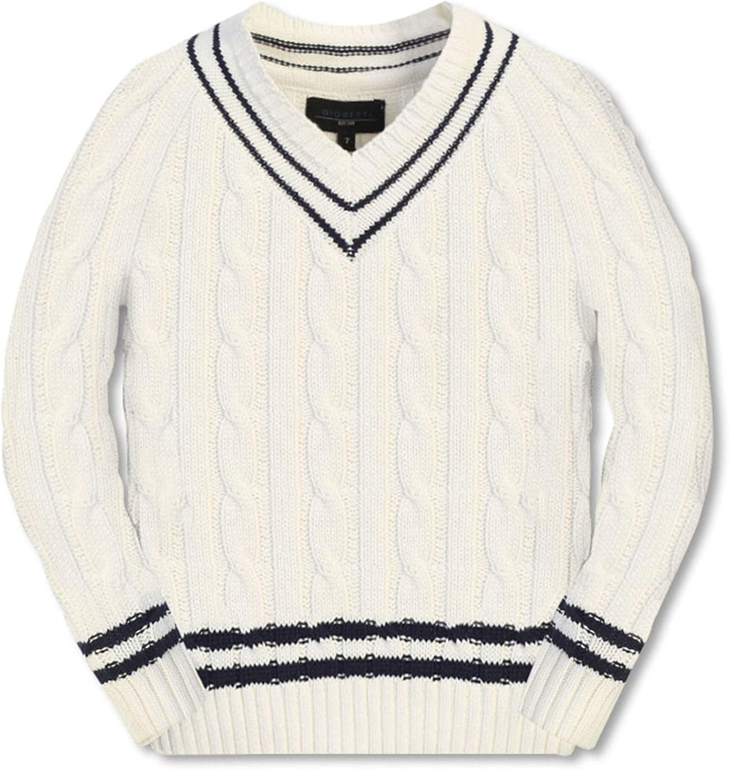 Kids and Boys 100% Cotton V-Neck Cable Knit Sweater