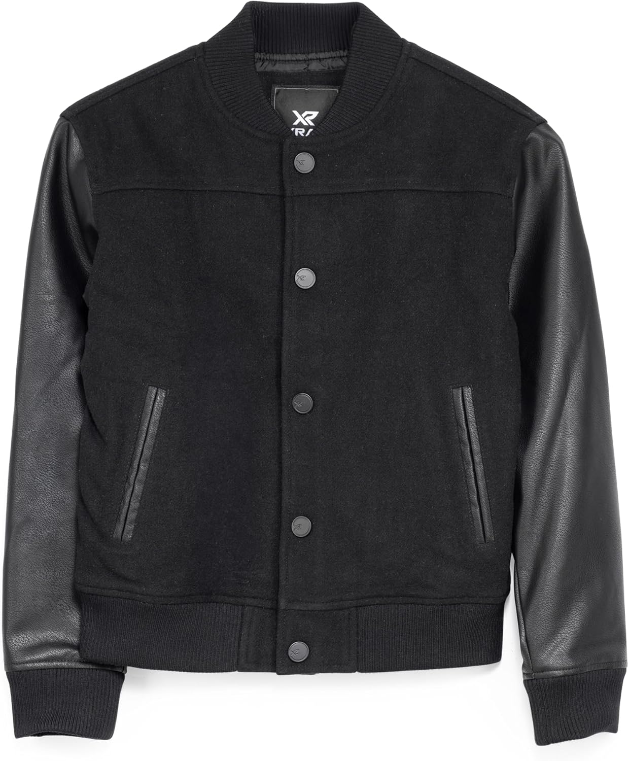 Boys Outerwear Coat with Faux Leather (S - XL), Wool Varsity Bomber Jacket for Kids W/Grainy PU Sleeves for Boys