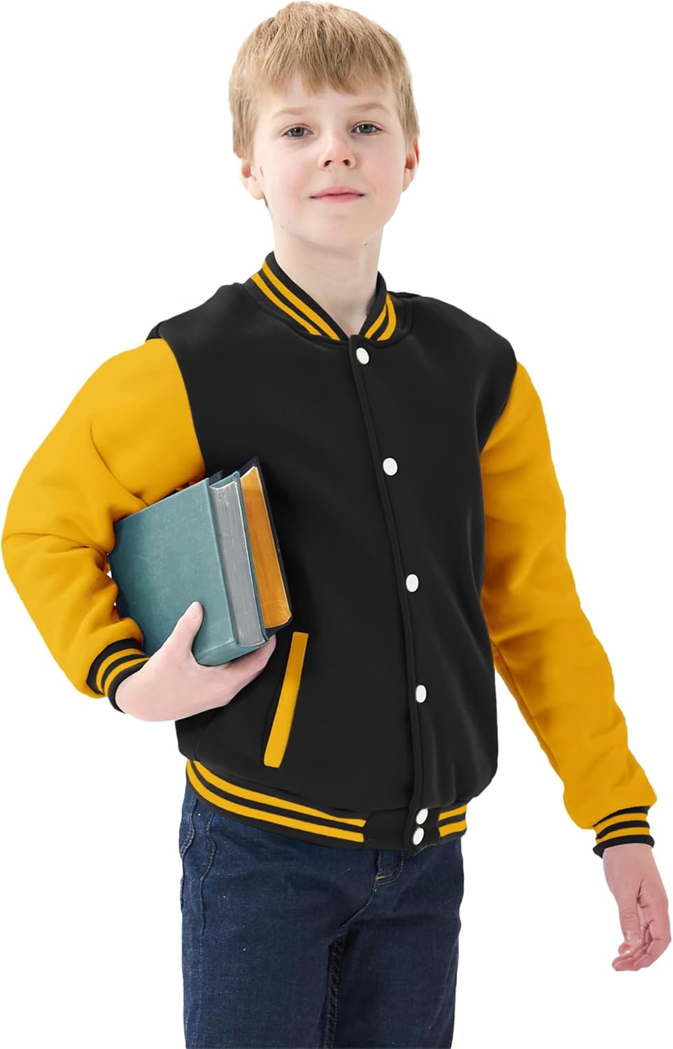 Kids Baseball Jackets Boys Girls Fit Varsity Jacket Casual Lightweight Plain Button Cardigan School Coat