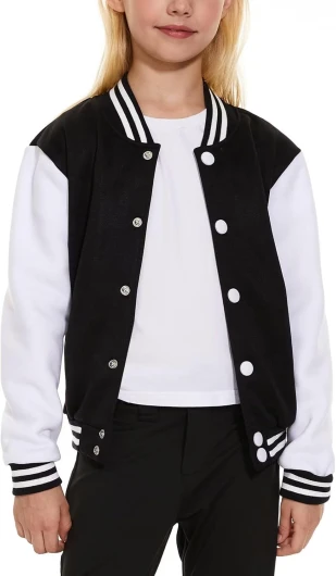 ACEFAST INC Kids Baseball Jacket School Varsity Uniform Casual Sweatshirt Girls Sweater Jacket Baseball Solid Color