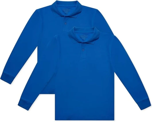 Boys Long Sleeve Polo Shirt for School Uniform, Golf or Casual Wear, Performance Polo Shirts for Boys 2PK
