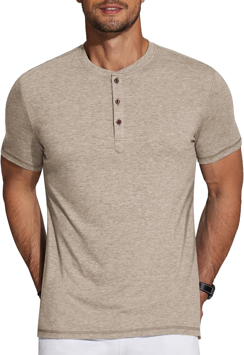 Men's Henley Shirts Short Sleeve Casual Basic Tee Summer Button Henley Soild T Shirts