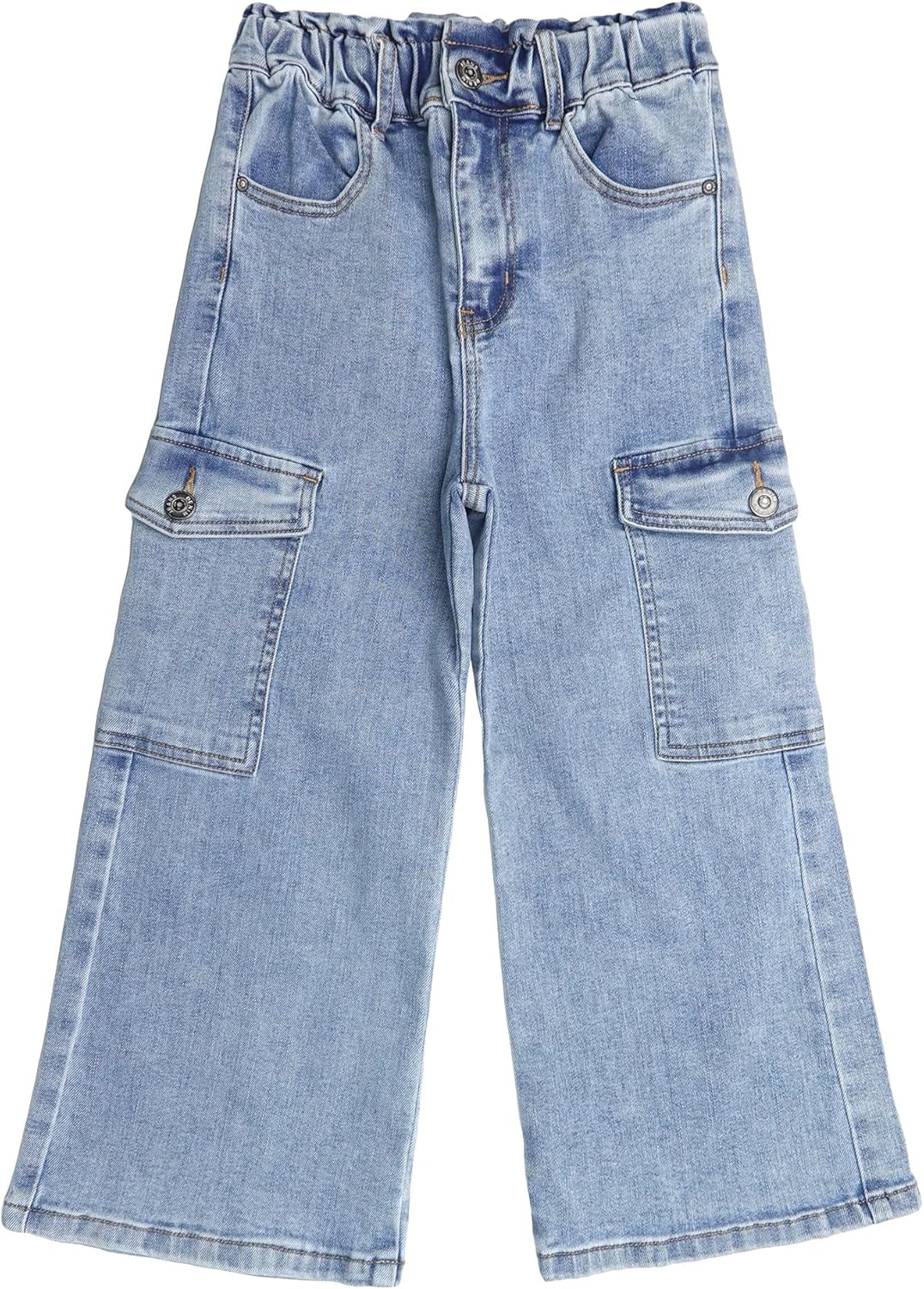 Toddler & Big Child Wide-Leg Cargo Jeans, 18M-14T Ribbed Waist Denim Pants